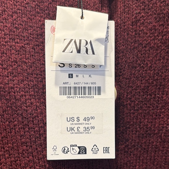 Zara Maroon Knit Cardigan with Gold Accents - Picture 3 of 4